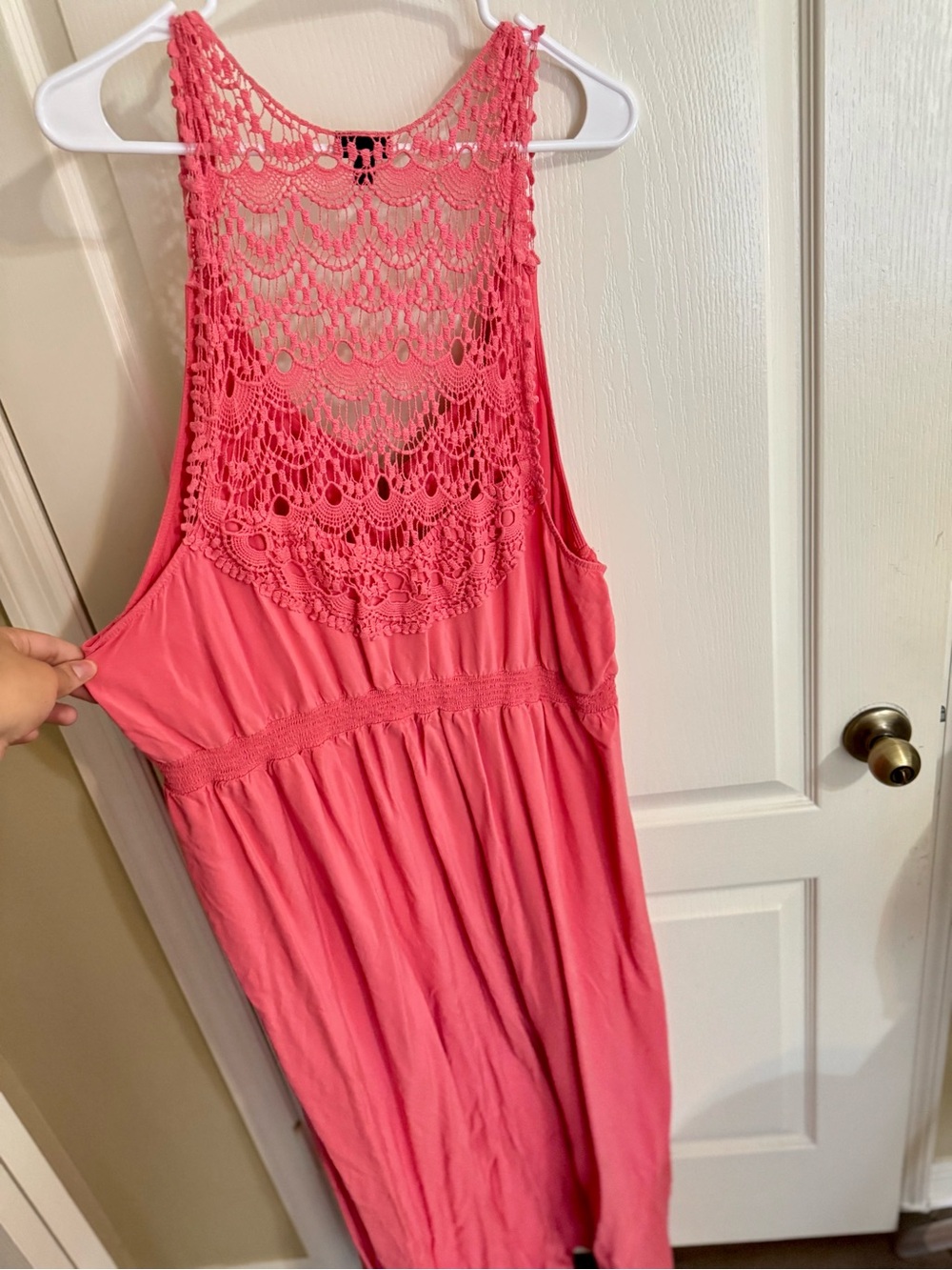 Crochet Back Coral Maxi Dress